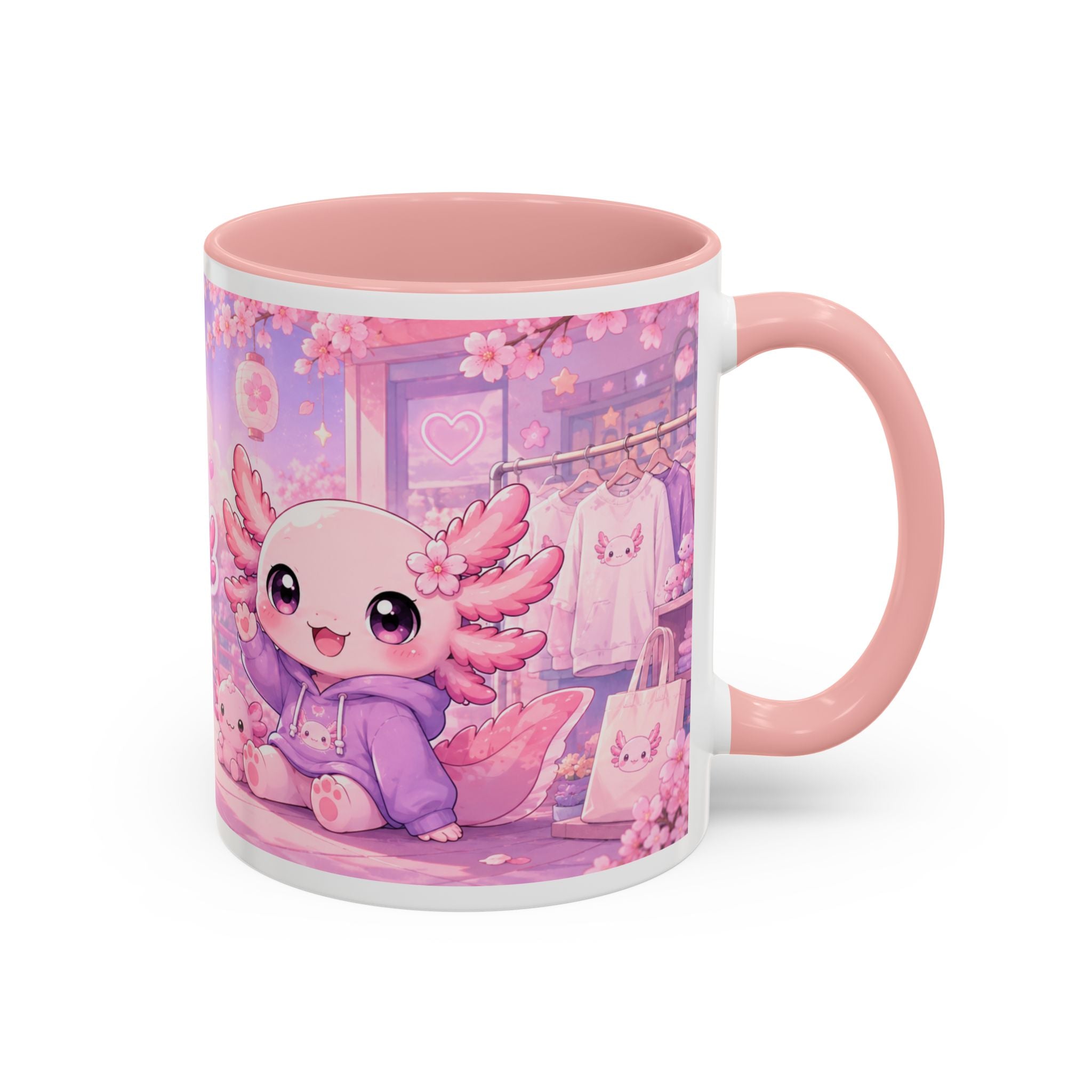 Cute Axolotl Coffee Mug — Kawaii Pink 'Good Mood' Accent Mug (11/15 oz)