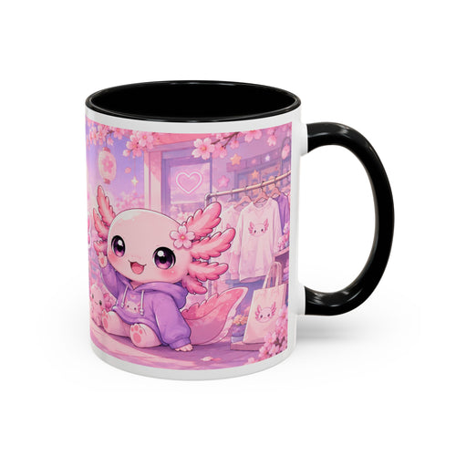 Cute Axolotl Coffee Mug — Kawaii Pink 'Good Mood' Accent Mug (11/15 oz)