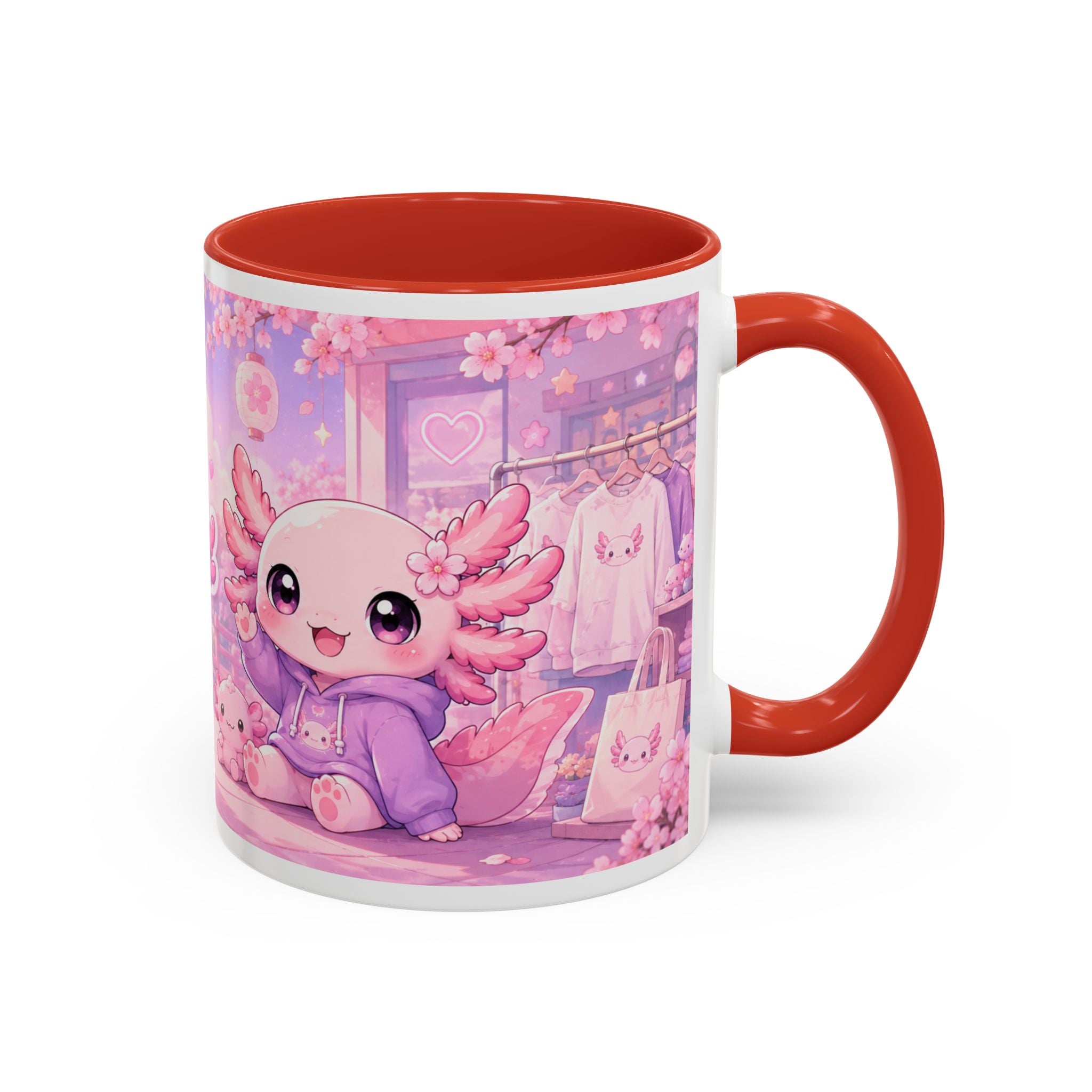 Cute Axolotl Coffee Mug — Kawaii Pink 'Good Mood' Accent Mug (11/15 oz)