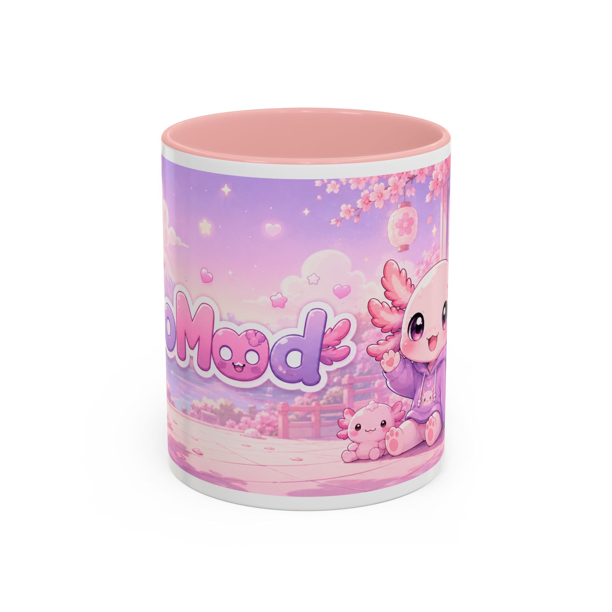Cute Axolotl Coffee Mug — Kawaii Pink 'Good Mood' Accent Mug (11/15 oz)