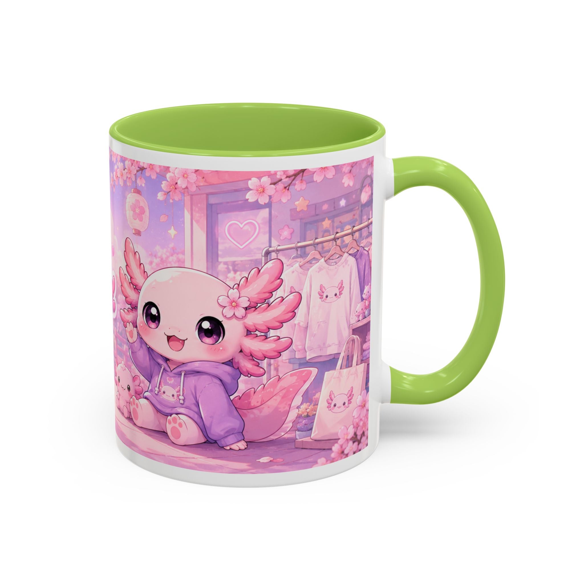 Cute Axolotl Coffee Mug — Kawaii Pink 'Good Mood' Accent Mug (11/15 oz)