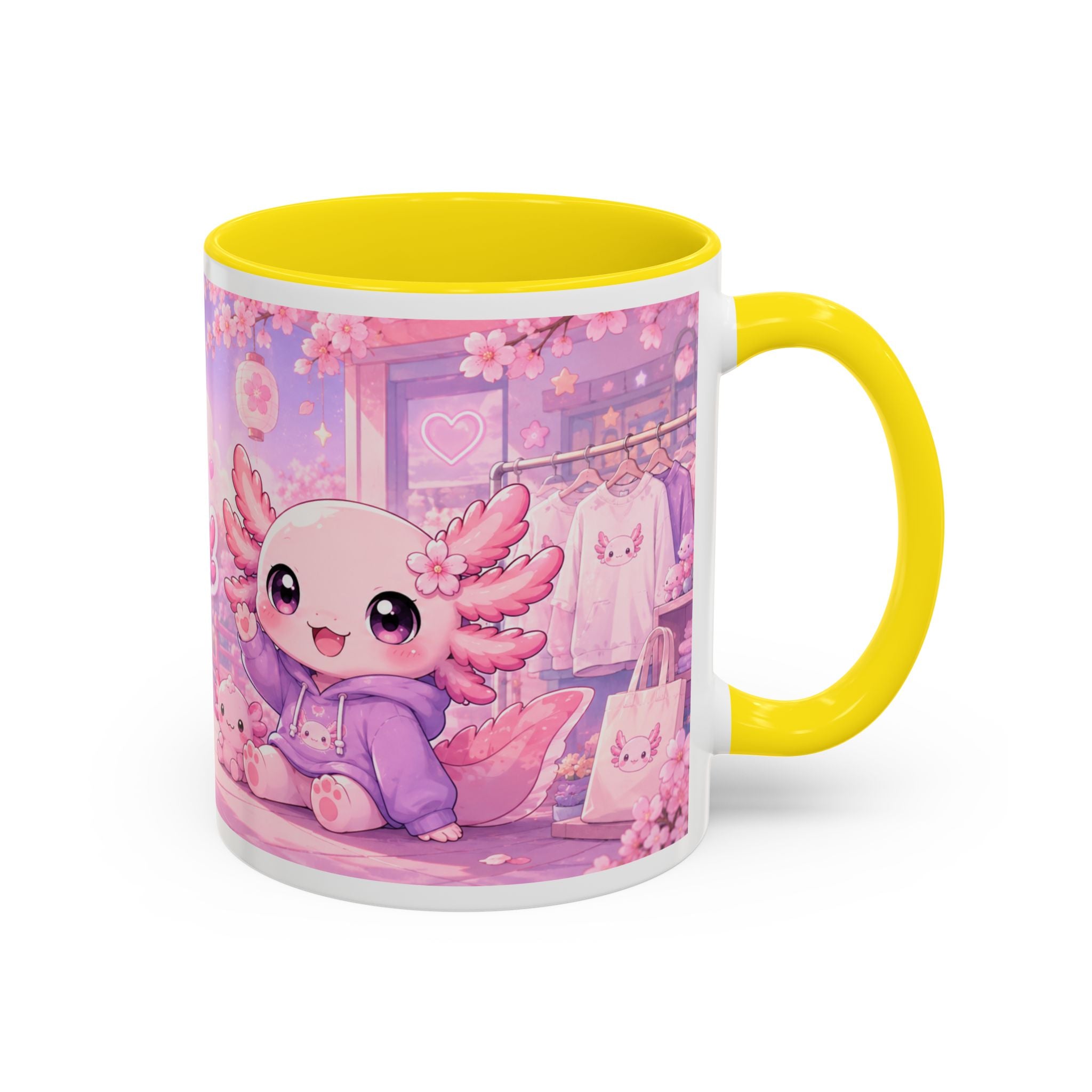 Cute Axolotl Coffee Mug — Kawaii Pink 'Good Mood' Accent Mug (11/15 oz)